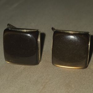 Vintage Brown And Gold Square in Goldtone Setting Clip Earrings